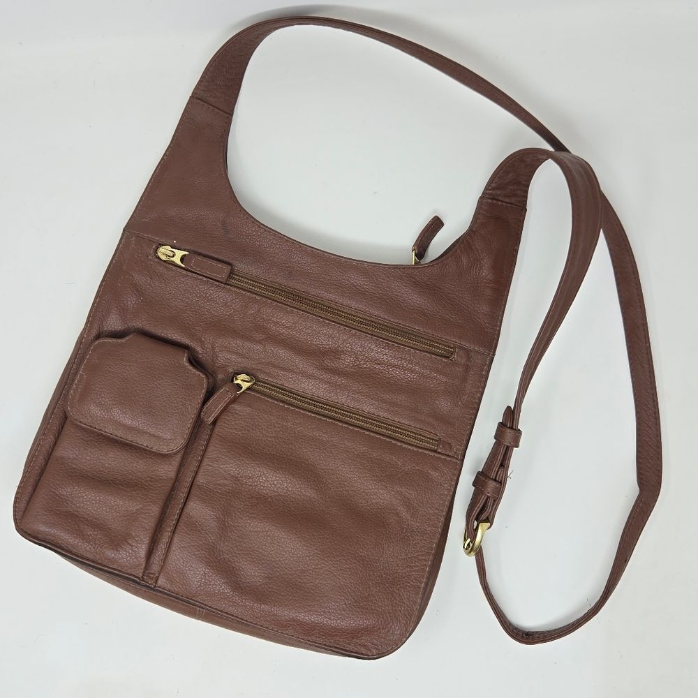 Jp Ourse & Cie Brown Pebble Leather Traveler Crossbody Bag Purse Hidden Wallet